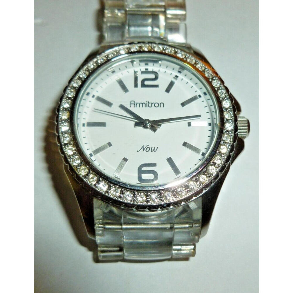 Armitron Now Ladies Watch WR to 100ft Quartz Rhinestones Silver Tone